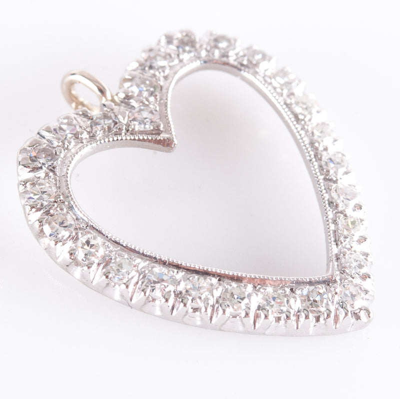 14k White Yellow Gold Single Round Diamond Heart Style Pendant .26ctw 1.63g
