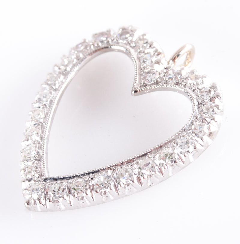 14k White Yellow Gold Single Round Diamond Heart Style Pendant .26ctw 1.63g