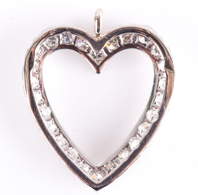 14k White Yellow Gold Single Round Diamond Heart Style Pendant .26ctw 1.63g