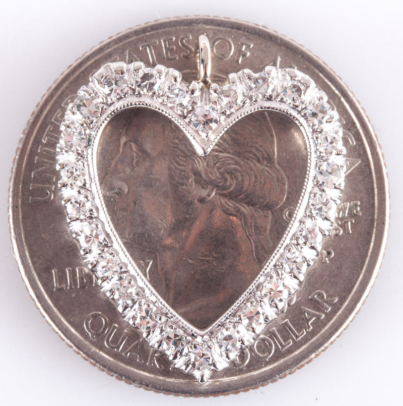 14k White Yellow Gold Single Round Diamond Heart Style Pendant .26ctw 1.63g