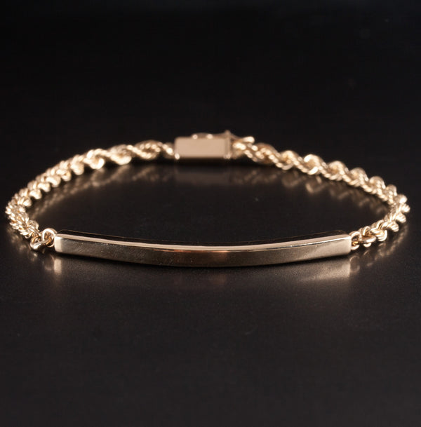 14k Yellow Gold Rope Bar Style Chain Bracelet 10.95g 7.5" Length 3.3mm Width