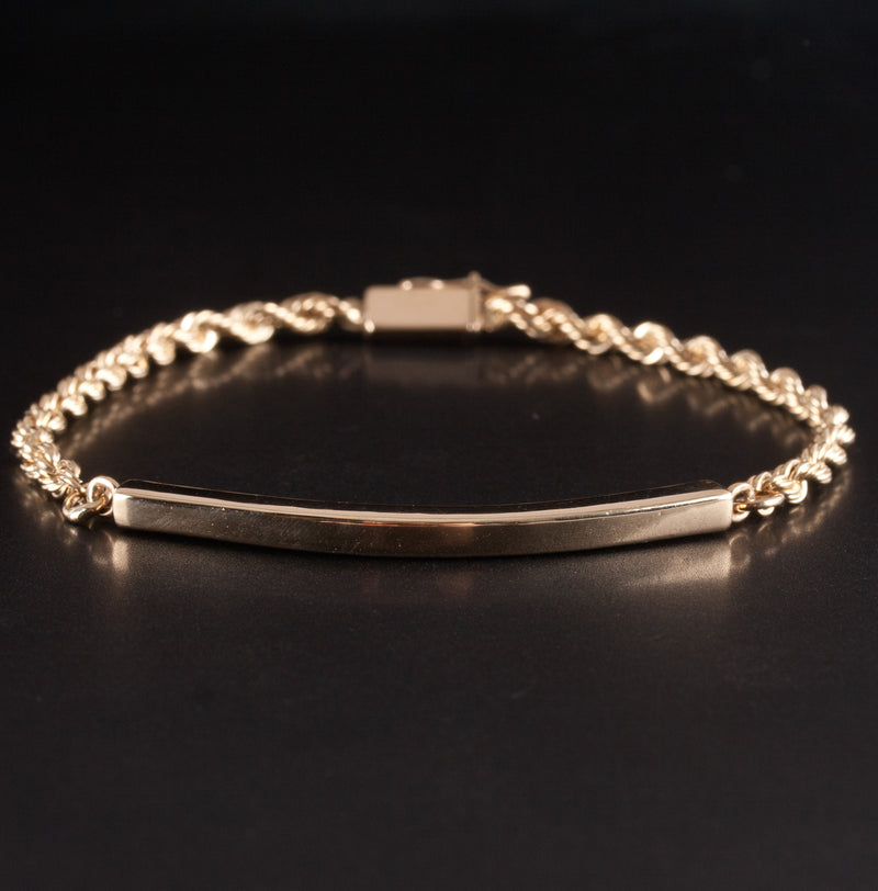 14k Yellow Gold Rope Bar Style Chain Bracelet 10.95g 7.5" Length 3.3mm Width