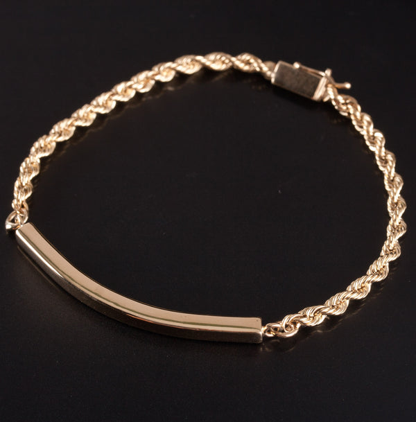 14k Yellow Gold Rope Bar Style Chain Bracelet 10.95g 7.5" Length 3.3mm Width