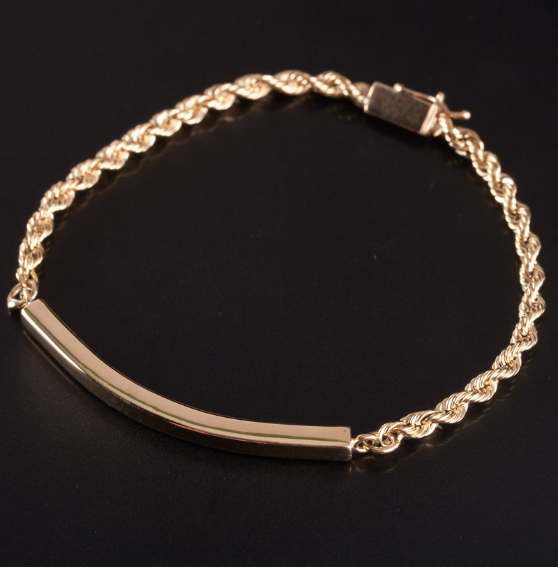 14k Yellow Gold Rope Bar Style Chain Bracelet 10.95g 7.5" Length 3.3mm Width