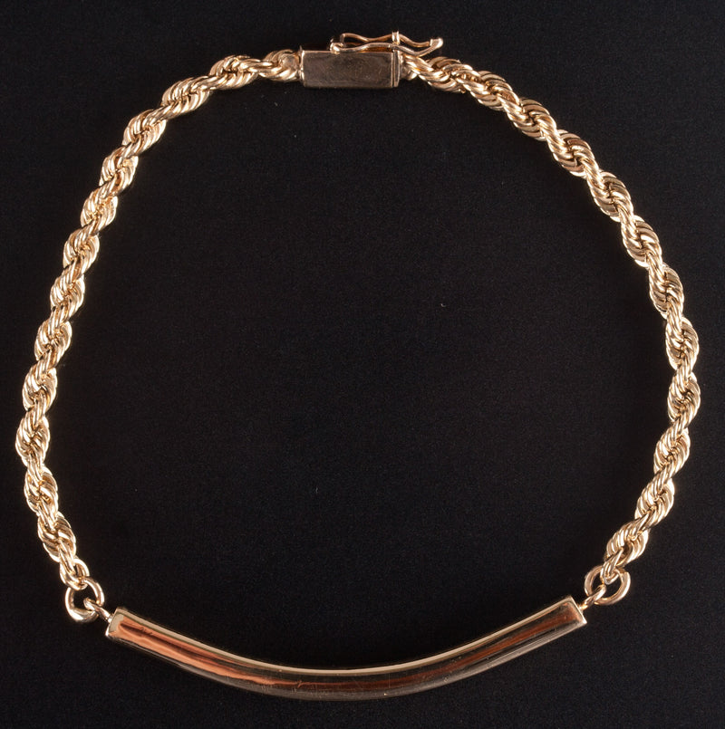 14k Yellow Gold Rope Bar Style Chain Bracelet 10.95g 7.5" Length 3.3mm Width
