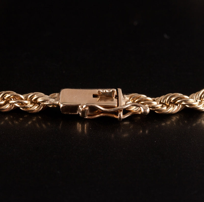 14k Yellow Gold Rope Bar Style Chain Bracelet 10.95g 7.5" Length 3.3mm Width