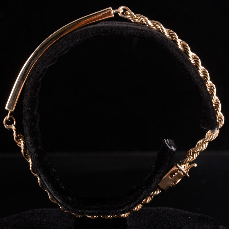 14k Yellow Gold Rope Bar Style Chain Bracelet 10.95g 7.5" Length 3.3mm Width