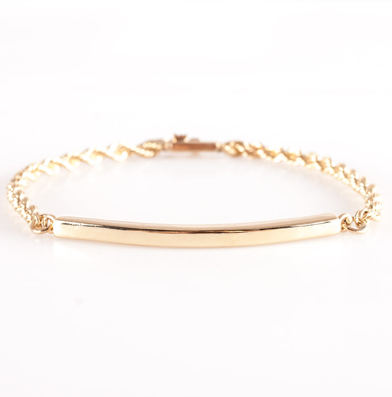 14k Yellow Gold Rope Bar Style Chain Bracelet 10.95g 7.5" Length 3.3mm Width