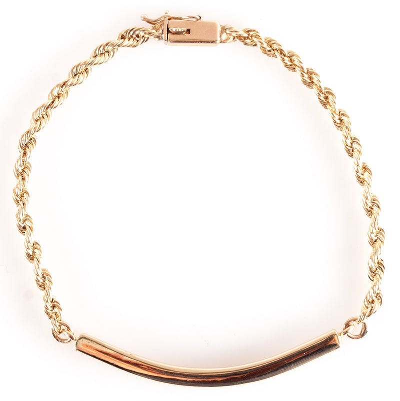 14k Yellow Gold Rope Bar Style Chain Bracelet 10.95g 7.5" Length 3.3mm Width