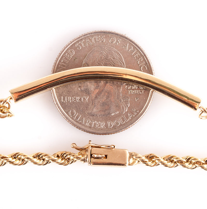 14k Yellow Gold Rope Bar Style Chain Bracelet 10.95g 7.5" Length 3.3mm Width