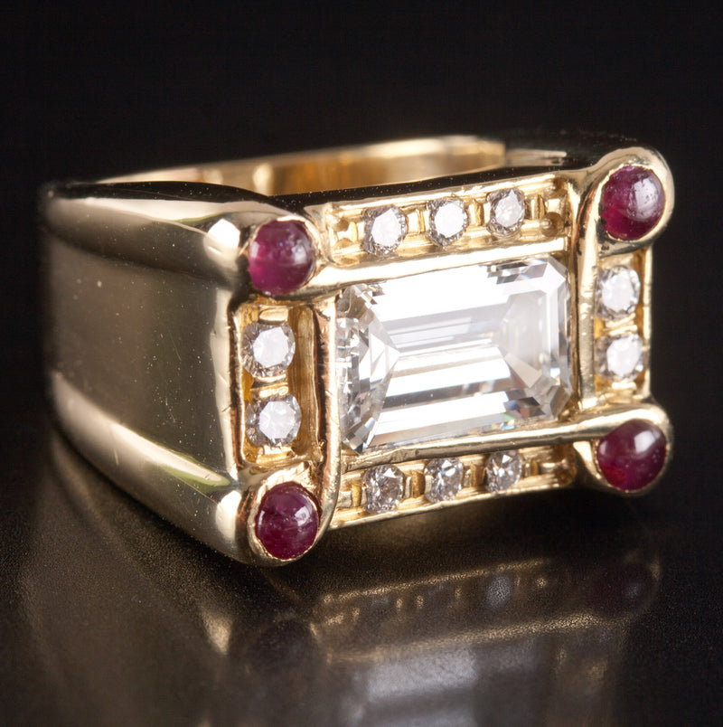 18k Yellow Gold Emerald & Round Shaped Diamond Ruby Cocktail Ring 2.59ctw 17.45g