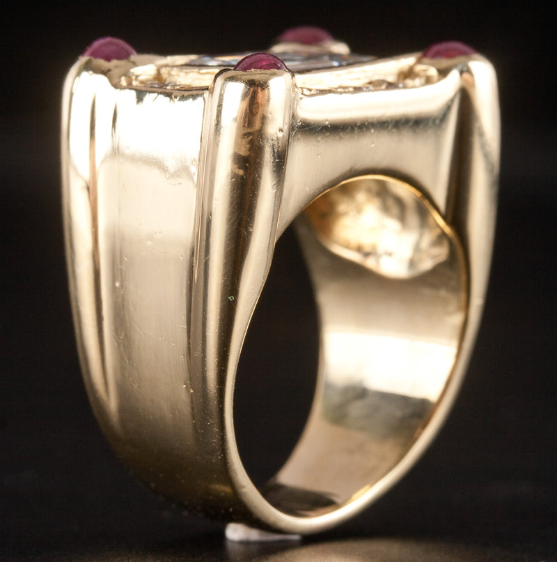 18k Yellow Gold Emerald & Round Shaped Diamond Ruby Cocktail Ring 2.59ctw 17.45g