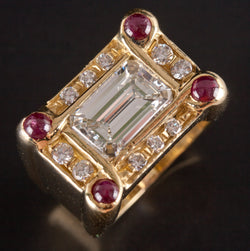 18k Yellow Gold Emerald & Round Shaped Diamond Ruby Cocktail Ring 2.59ctw 17.45g