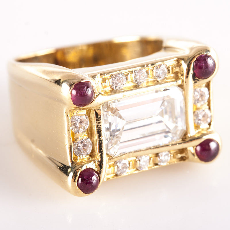 18k Yellow Gold Emerald & Round Shaped Diamond Ruby Cocktail Ring 2.59ctw 17.45g