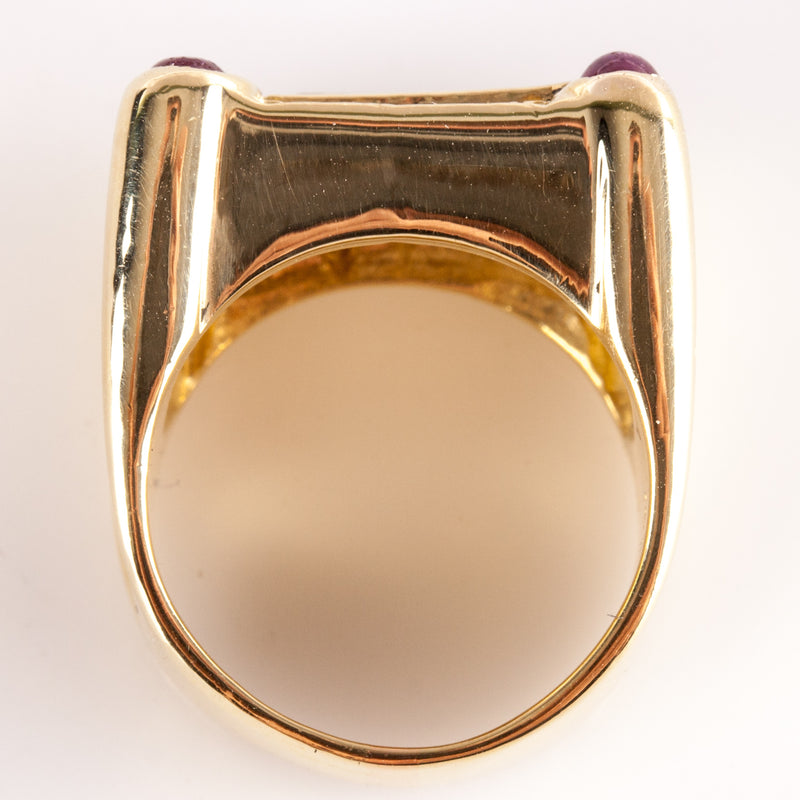 18k Yellow Gold Emerald & Round Shaped Diamond Ruby Cocktail Ring 2.59ctw 17.45g