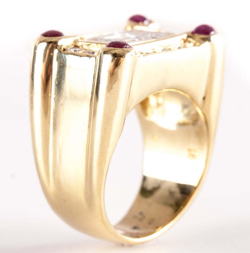 18k Yellow Gold Emerald & Round Shaped Diamond Ruby Cocktail Ring 2.59ctw 17.45g