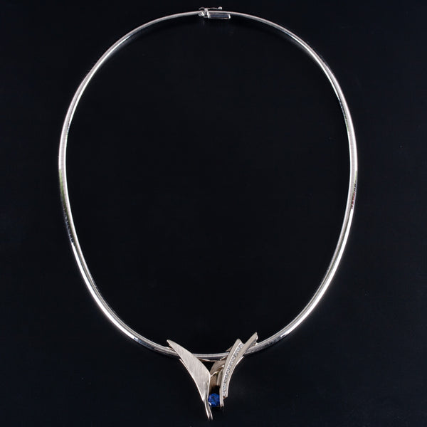 14k White Gold Round Tanzanite Diamond Slide Necklace W/ 16" Omega Chain .76ctw