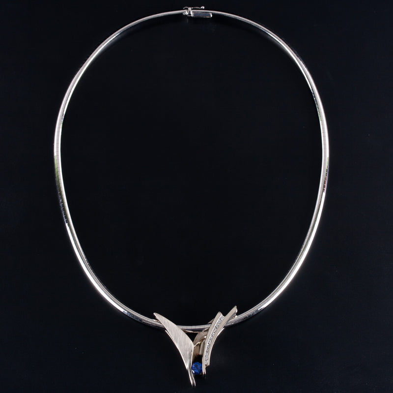 14k White Gold Round Tanzanite Diamond Slide Necklace W/ 16" Omega Chain .76ctw