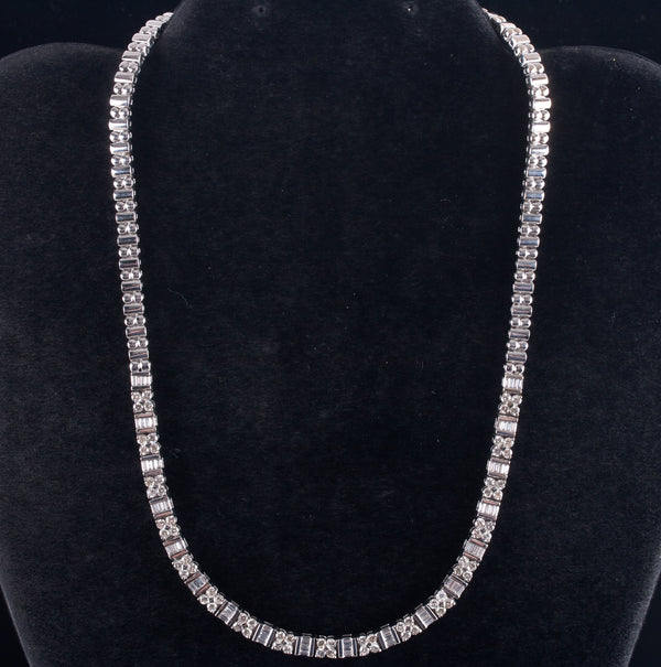 18k White Gold F-G SI1 Round Baguette Diamond Necklace 3.48ctw 47g 16" Length