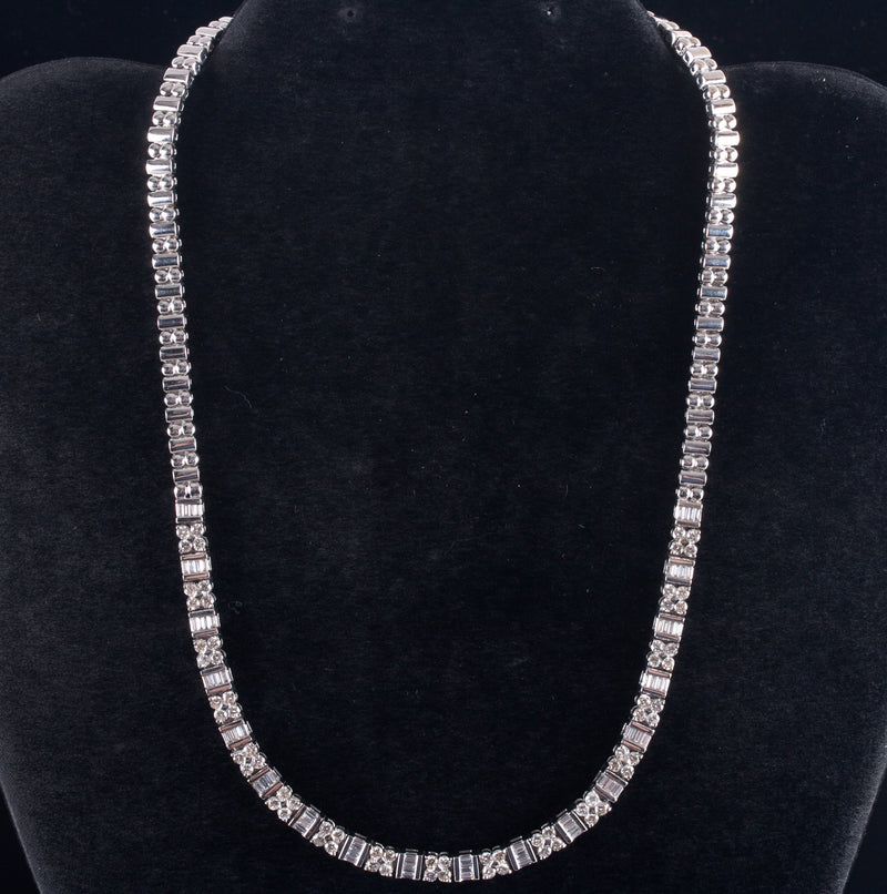 18k White Gold F-G SI1 Round Baguette Diamond Necklace 3.48ctw 47g 16" Length