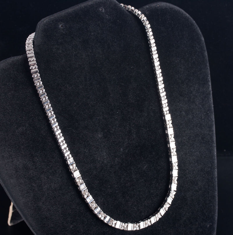 18k White Gold F-G SI1 Round Baguette Diamond Necklace 3.48ctw 47g 16" Length