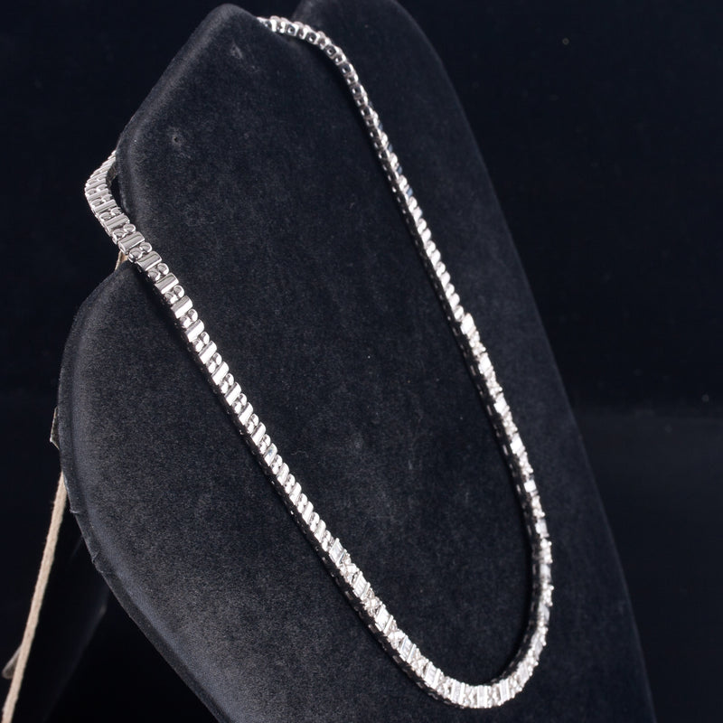 18k White Gold F-G SI1 Round Baguette Diamond Necklace 3.48ctw 47g 16" Length
