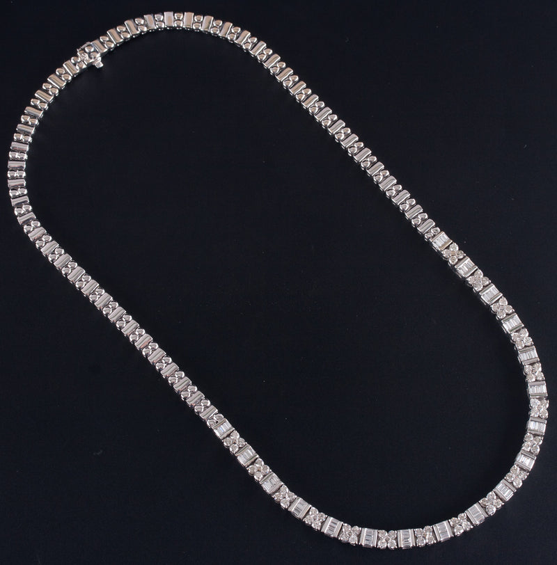 18k White Gold F-G SI1 Round Baguette Diamond Necklace 3.48ctw 47g 16" Length