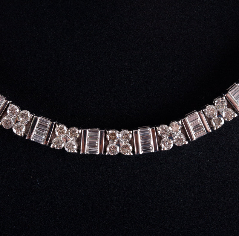 18k White Gold F-G SI1 Round Baguette Diamond Necklace 3.48ctw 47g 16" Length