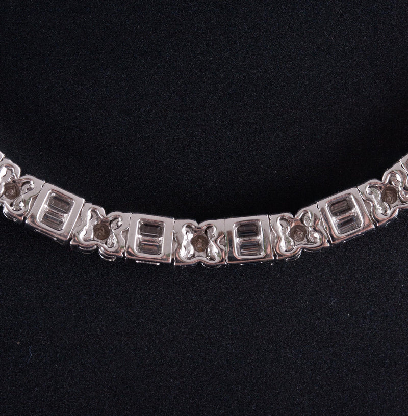 18k White Gold F-G SI1 Round Baguette Diamond Necklace 3.48ctw 47g 16" Length