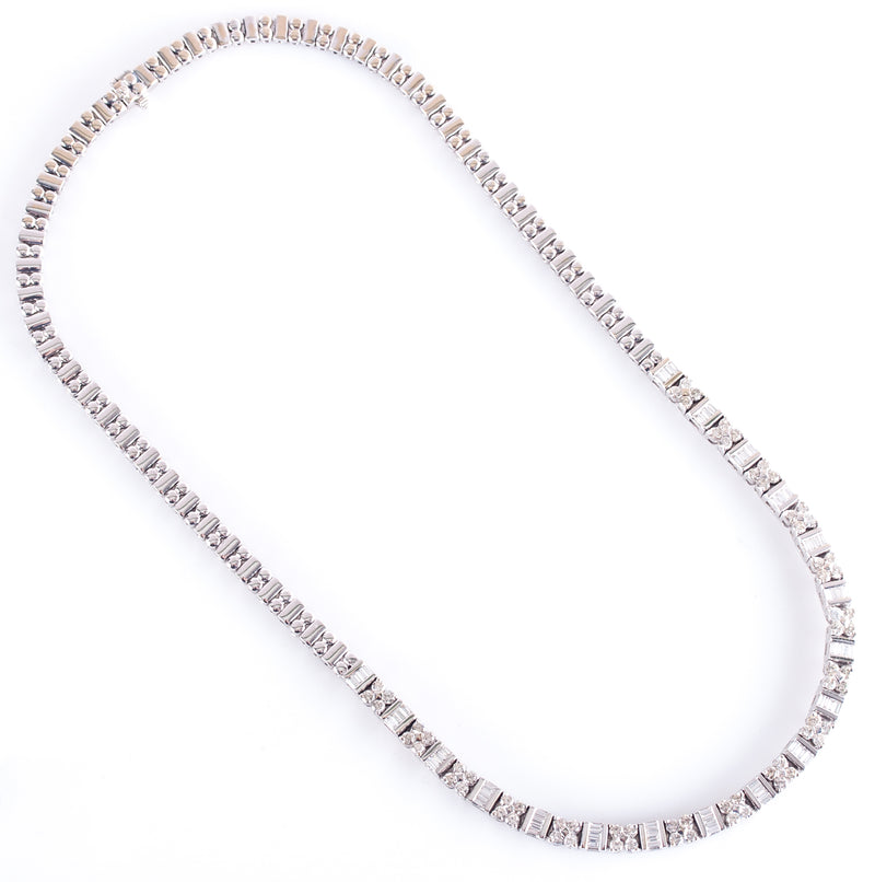18k White Gold F-G SI1 Round Baguette Diamond Necklace 3.48ctw 47g 16" Length