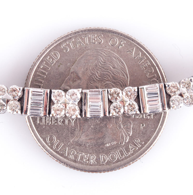 18k White Gold F-G SI1 Round Baguette Diamond Necklace 3.48ctw 47g 16" Length