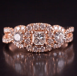 14k Rose Gold Princess Round Diamond Halo Style Engagement Ring .68ctw 3.50g