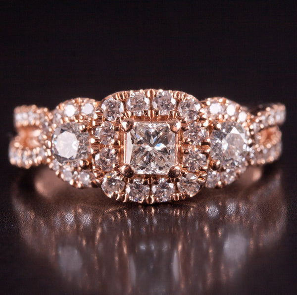 14k Rose Gold Princess Round Diamond Halo Style Engagement Ring .68ctw 3.50g