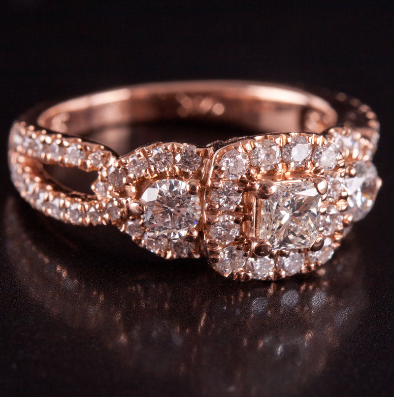 14k Rose Gold Princess Round Diamond Halo Style Engagement Ring .68ctw 3.50g