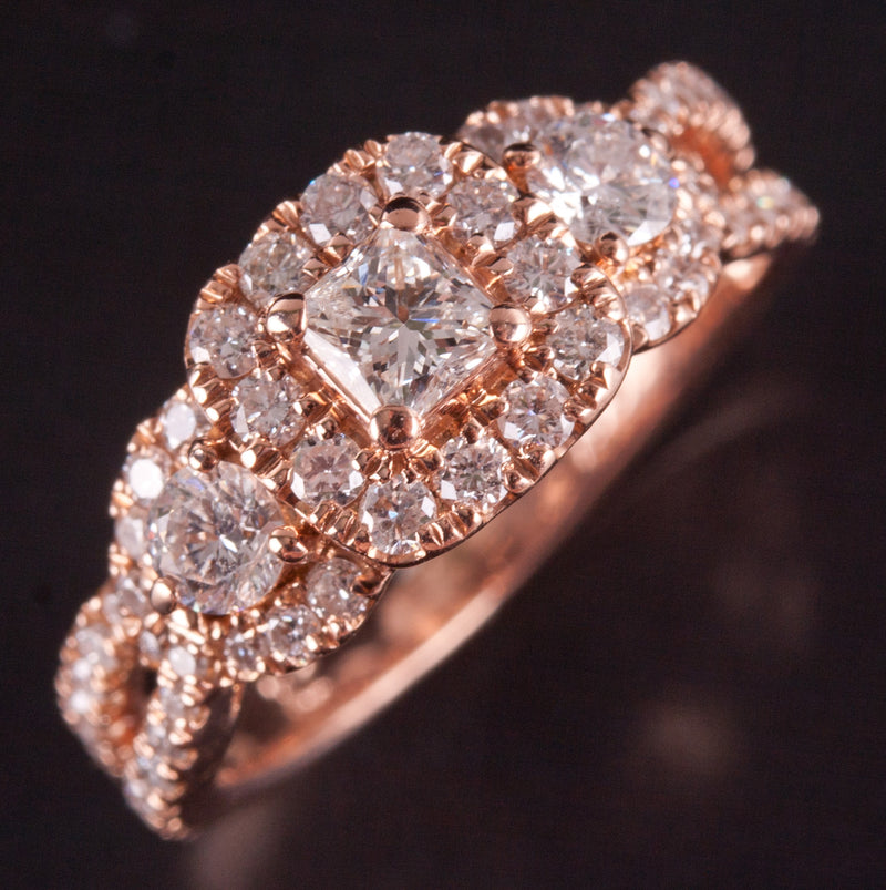 14k Rose Gold Princess Round Diamond Halo Style Engagement Ring .68ctw 3.50g