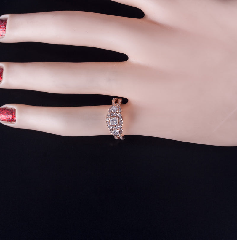 14k Rose Gold Princess Round Diamond Halo Style Engagement Ring .68ctw 3.50g