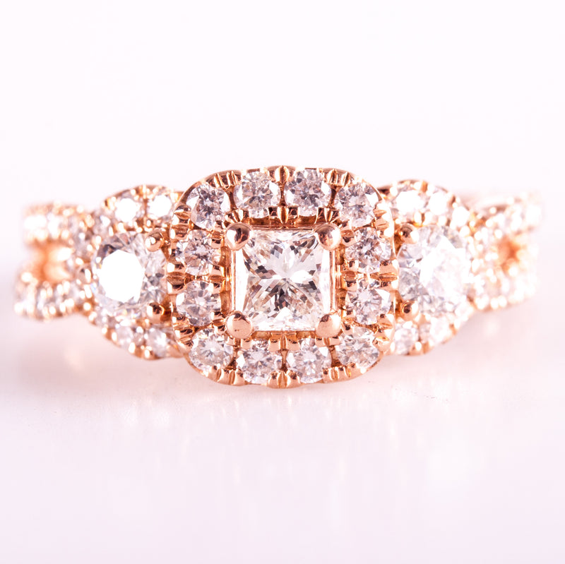 14k Rose Gold Princess Round Diamond Halo Style Engagement Ring .68ctw 3.50g