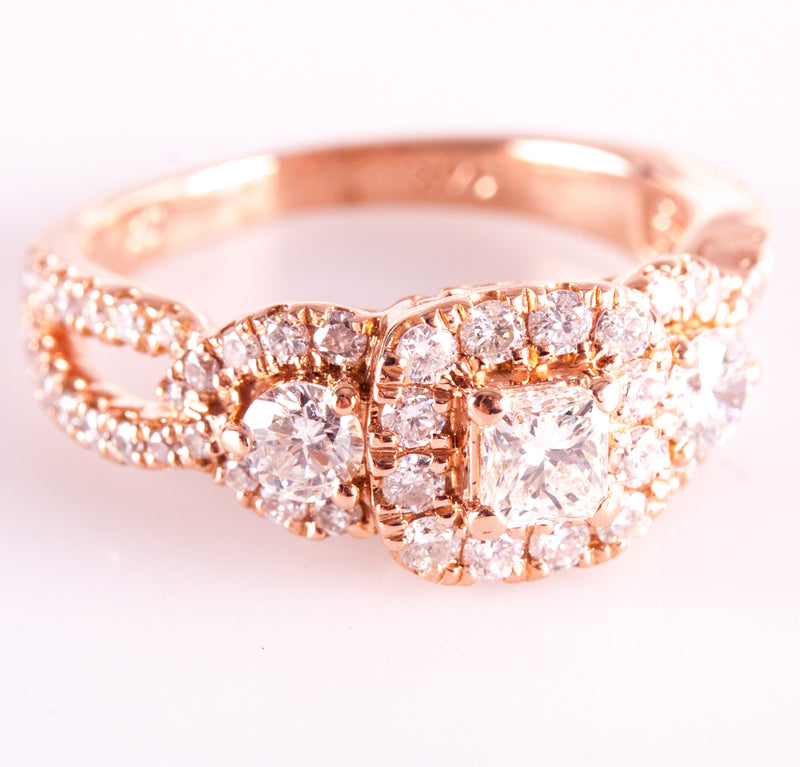 14k Rose Gold Princess Round Diamond Halo Style Engagement Ring .68ctw 3.50g