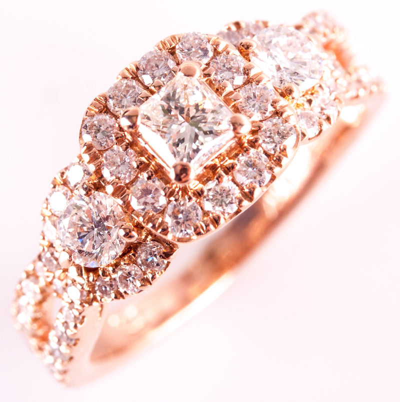 14k Rose Gold Princess Round Diamond Halo Style Engagement Ring .68ctw 3.50g