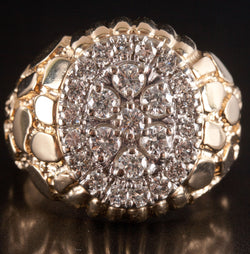 14k Yellow White Gold Round Diamond Cluster Style Cocktail Ring 1.45ctw 15.2g
