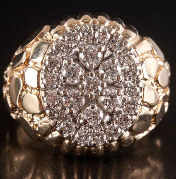 14k Yellow White Gold Round Diamond Cluster Style Cocktail Ring 1.45ctw 15.2g