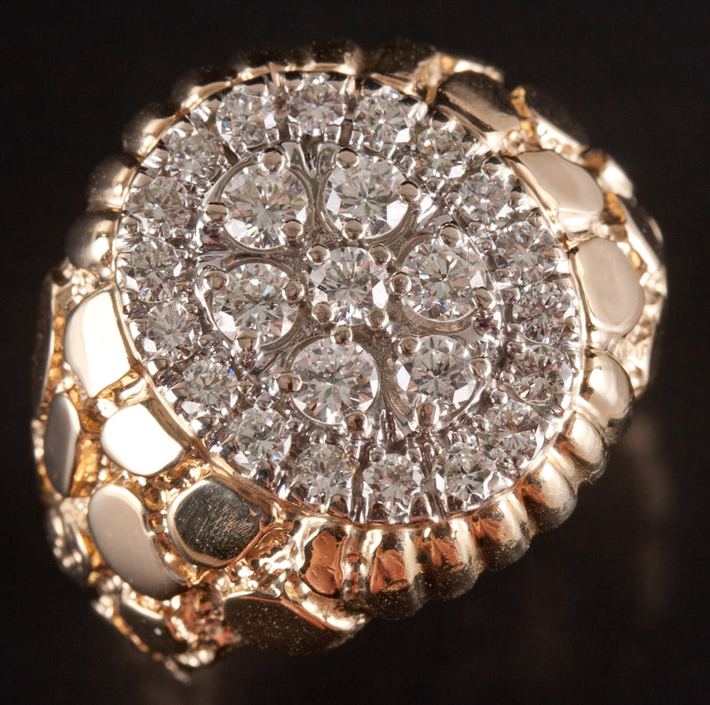 14k Yellow White Gold Round Diamond Cluster Style Cocktail Ring 1.45ctw 15.2g