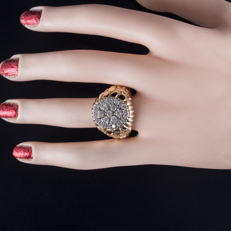 14k Yellow White Gold Round Diamond Cluster Style Cocktail Ring 1.45ctw 15.2g