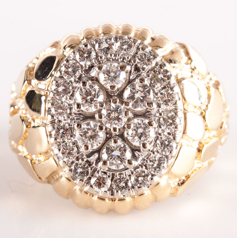 14k Yellow White Gold Round Diamond Cluster Style Cocktail Ring 1.45ctw 15.2g