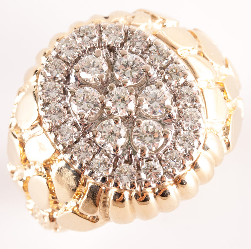 14k Yellow White Gold Round Diamond Cluster Style Cocktail Ring 1.45ctw 15.2g