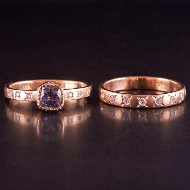 18k Rose Gold Cushion Spinel Diamond Engagement Wedding Ring Set .535ctw 5.15g