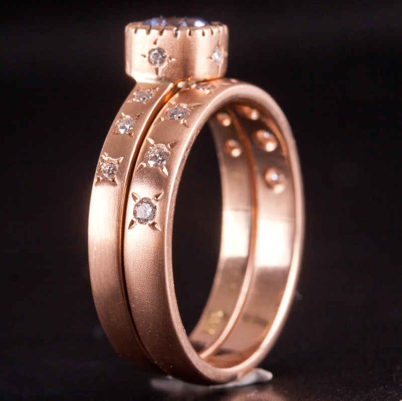 18k Rose Gold Cushion Spinel Diamond Engagement Wedding Ring Set .535ctw 5.15g