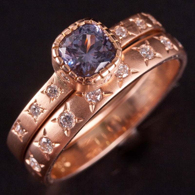 18k Rose Gold Cushion Spinel Diamond Engagement Wedding Ring Set .535ctw 5.15g
