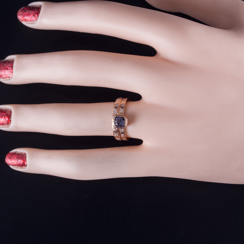 18k Rose Gold Cushion Spinel Diamond Engagement Wedding Ring Set .535ctw 5.15g