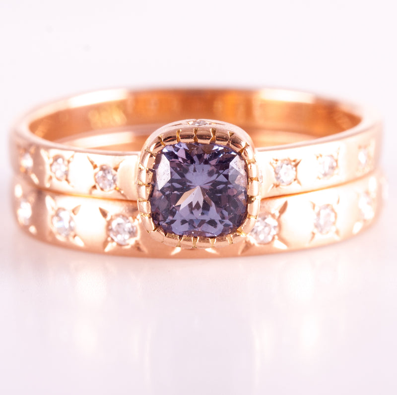 18k Rose Gold Cushion Spinel Diamond Engagement Wedding Ring Set .535ctw 5.15g